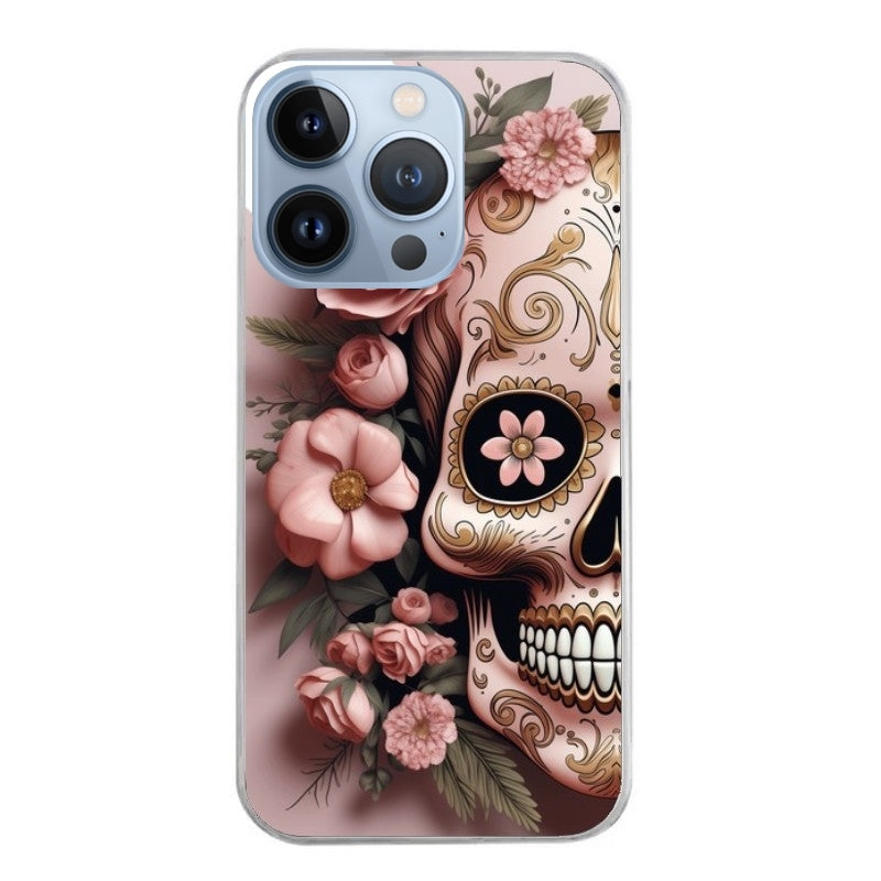 Coque taperso pour Iphone 12 et PRO MINI PRO MAX avec motif tete de mort calavera rose protection antichoc personnalisée