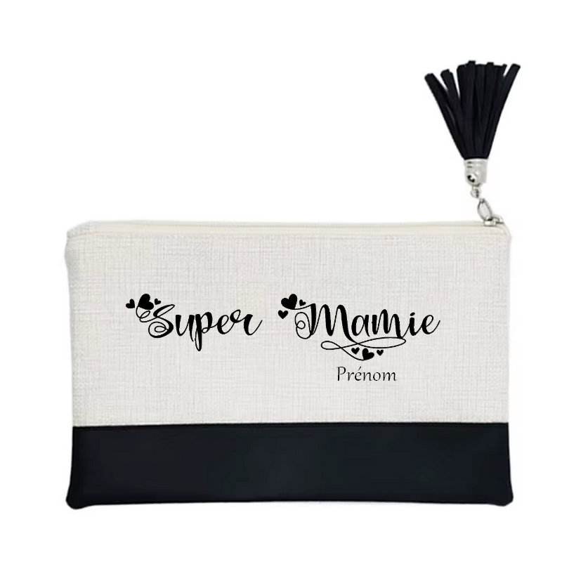 Pochette personnalisée motif mamie super en toile et simili cuir personnalisée