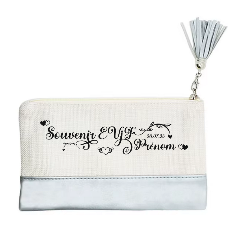 Pochette personnalisée motif EVJF top souvenir en toile et simili cuir personnalisée