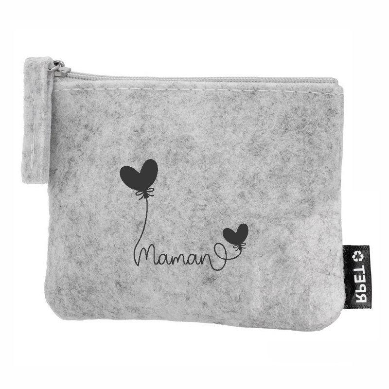 Porte monnaie personnalisé maman coeur en feutrine en feutrine