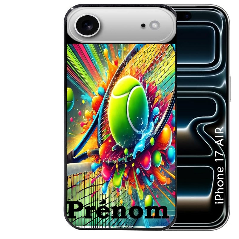 Coque noire taperso pour Iphone 17 17E AIR MAX PRO avec motif tennis color personnalisee protection antichoc personnalisée