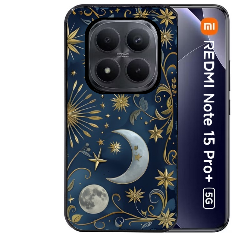 Coque noire taperso pour Redmi Note 15 et PRO PLUS 4G 5G avec motif lune et etoile protection antichoc personnalisée