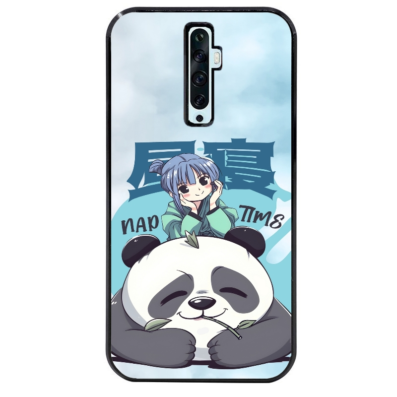 Coque noire taperso pour OPPO Reno 2 et 2Z avec motif panda anime protection antichoc personnalisée