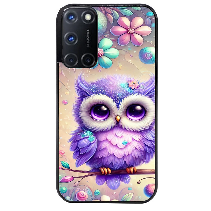 Coque noire taperso pour OPPO Reno 8 LITE avec motif chouette violette protection antichoc personnalisée