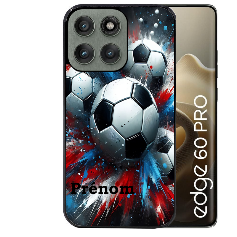 Coque noire taperso pour Moto Edge 60 et Neo Fusion Pro avec motif foot tricolore personnalisee protection antichoc personnalisée