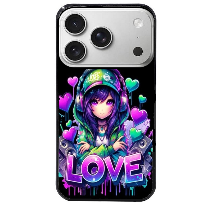 Coque noire taperso pour Iphone 17 17E AIR MAX PRO avec motif anime manga et love protection antichoc personnalisée