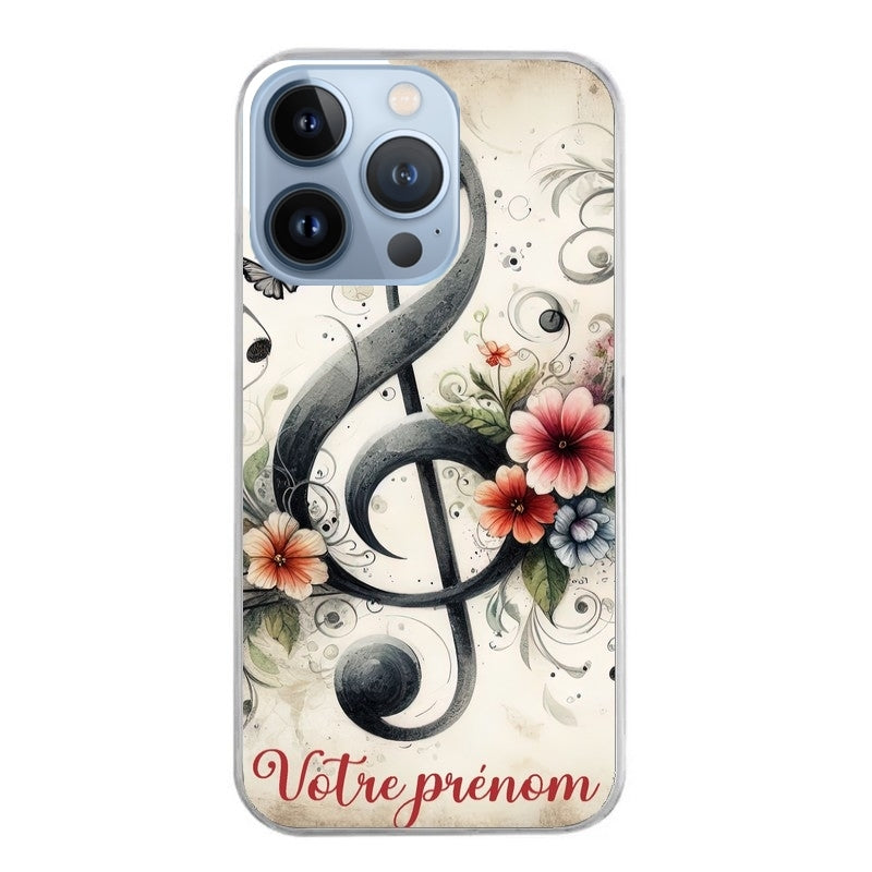 Coque taperso pour Iphone 13 et PRO MINI PRO MAX avec motif musique cle sol personnalisee protection antichoc personnalisée