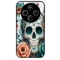 Coque noire taperso pour POCO C75 avec motif mort mexicaine turquoise protection antichoc personnalisée
