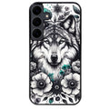 Coque noire taperso pour galaxy A06 A16 A26 A36 A56 avec motif loup et fleur protection antichoc personnalisée