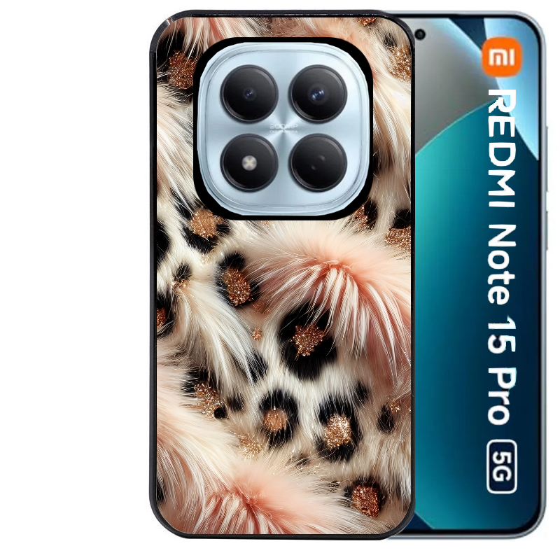 Coque noire taperso pour Redmi Note 15 et PRO PLUS 4G 5G avec motif effet fourrure leopard 1 protection antichoc personnalisée