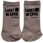 Chaussettes personnalisées paillettes bronze motif love lucky