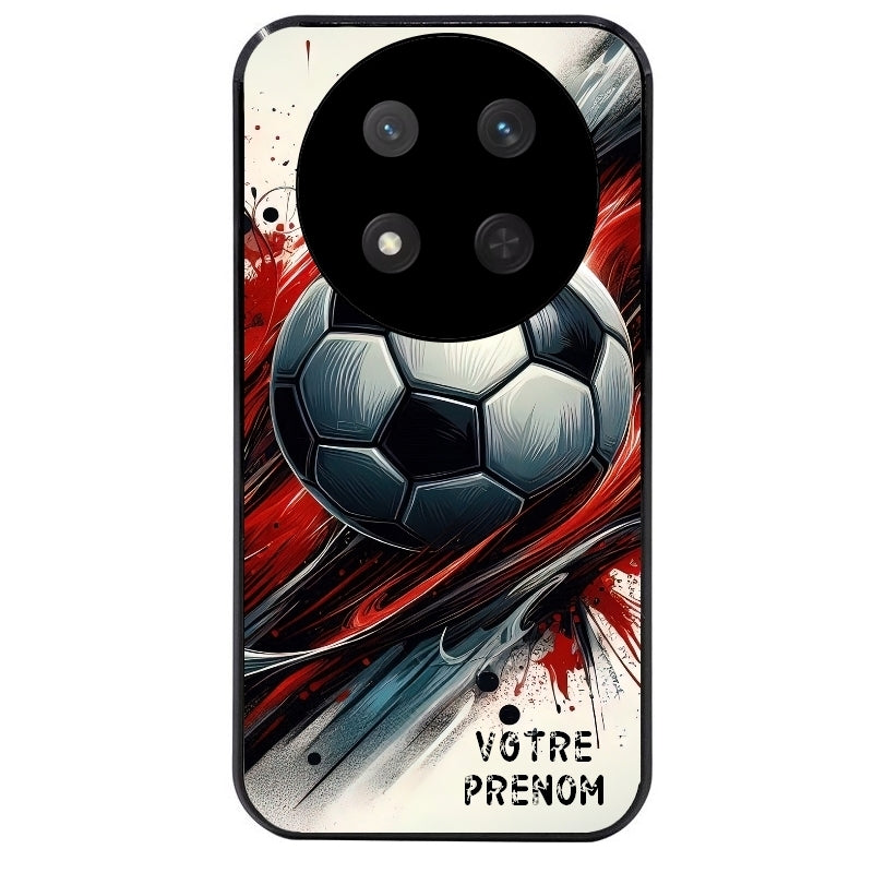 Coque noire taperso pour Magic 7 LITE et PRO avec motif ballon foot avec prenom protection antichoc personnalisée