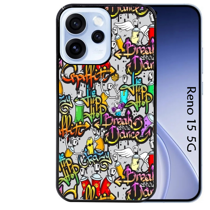 Coque noire taperso pour OPPO Reno 15 et F FS 5G avec motif tag et graffiti protection antichoc personnalisée