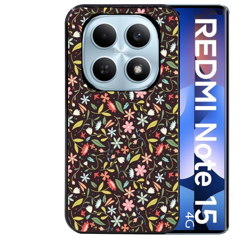 Coque noire taperso pour Redmi Note 15 et PRO PLUS 4G 5G avec motif petites feurs multicolores protection antichoc personnalisée
