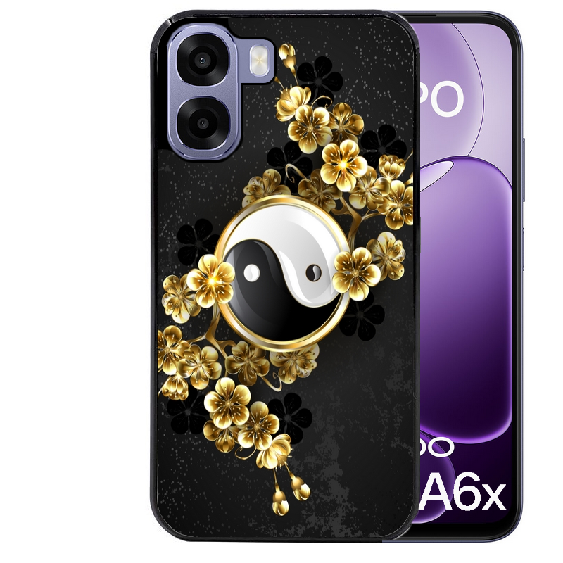 Coque noire taperso pour OPPO A6 A6X 4G et 5G avec motif yin yang et fleur protection antichoc personnalisée