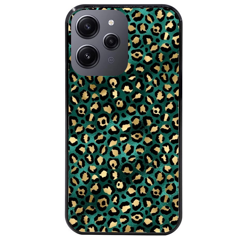 Coque noire taperso pour Redmi 12 4G et 5G avec motif leopard vert protection antichoc personnalisée