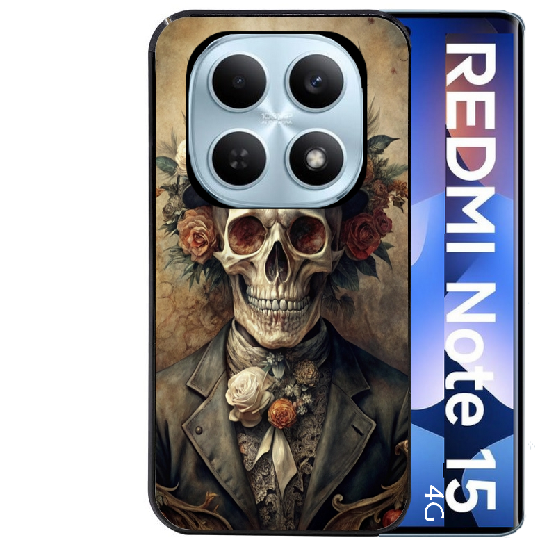 Coque noire taperso pour Redmi Note 15 et PRO PLUS 4G 5G avec motif tete de mort chapeau protection antichoc personnalisée