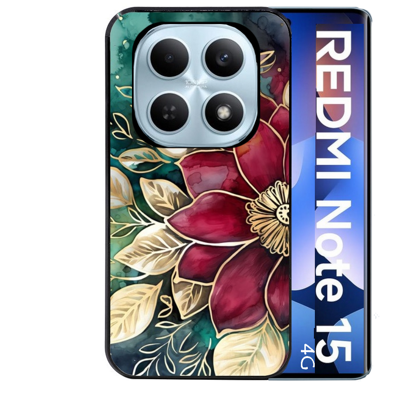 Coque noire taperso pour Redmi Note 15 et PRO PLUS 4G 5G avec motif fleur poinsettia style noel protection antichoc personnalisée