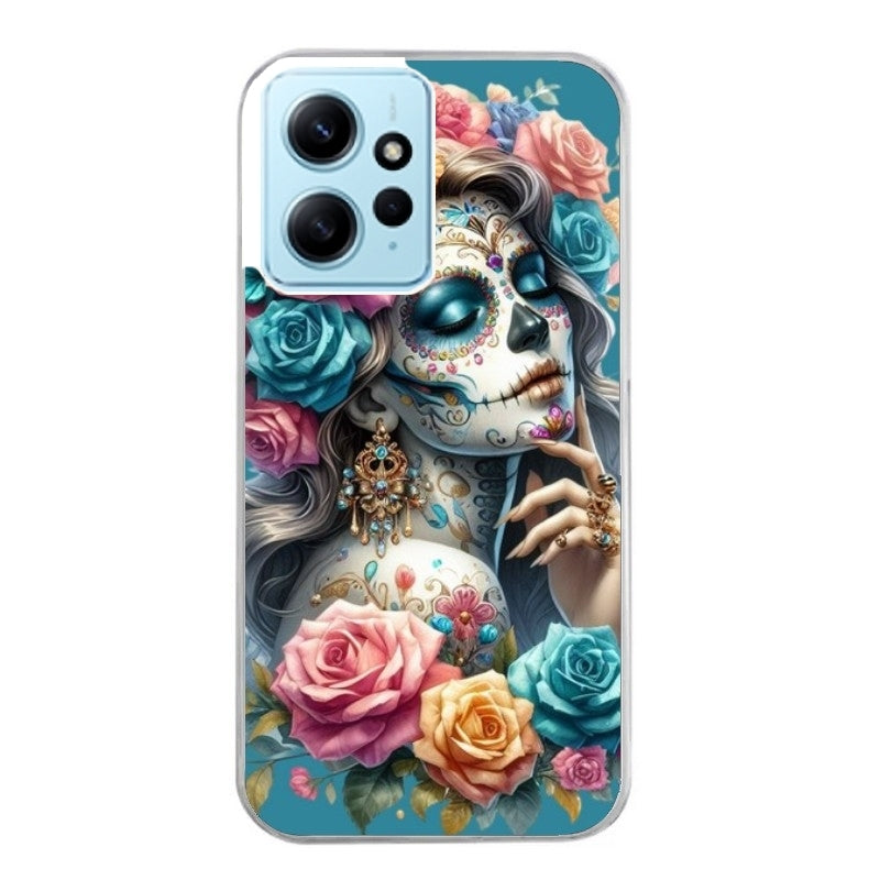 Coque taperso pour Redmi Note 12 4G 5G PRO 4G avec motif tete de mort calavera bleu protection antichoc personnalisée