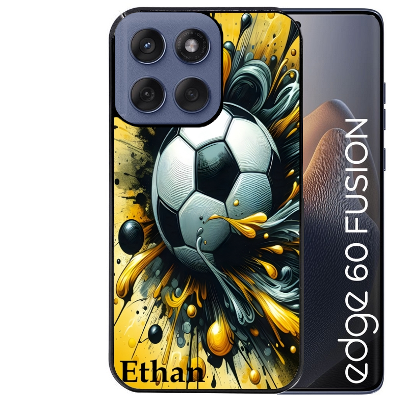 Coque noire taperso pour Moto Edge 60 et Neo Fusion Pro avec motif football personnalisee protection antichoc personnalisée
