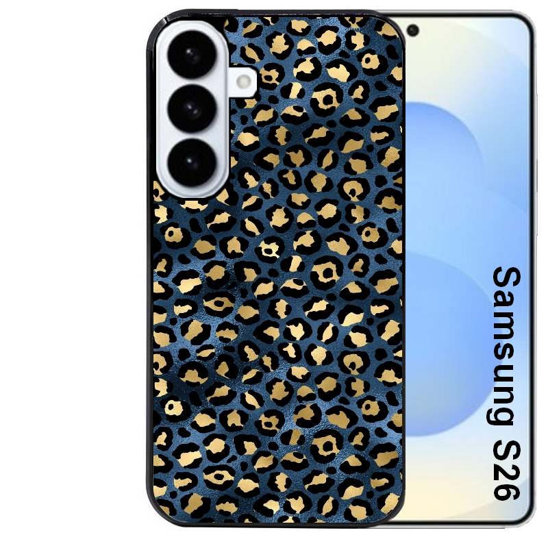 Coque noire taperso pour galaxy S26 et PLUS ULTRA FE avec motif leopard bleu protection antichoc personnalisée