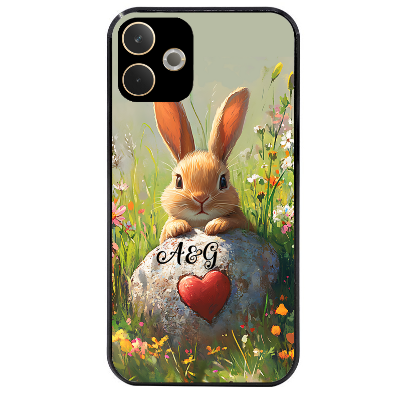 Coque noire taperso pour OPPO A5 PRO 4G et 5G avec motif lapin et fleurs personnalisee protection antichoc personnalisée