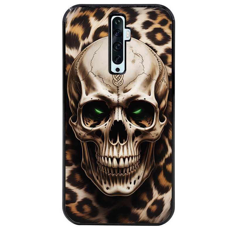 Coque noire taperso pour OPPO Reno 2 et 2Z avec motif tete de mort leopard protection antichoc personnalisée