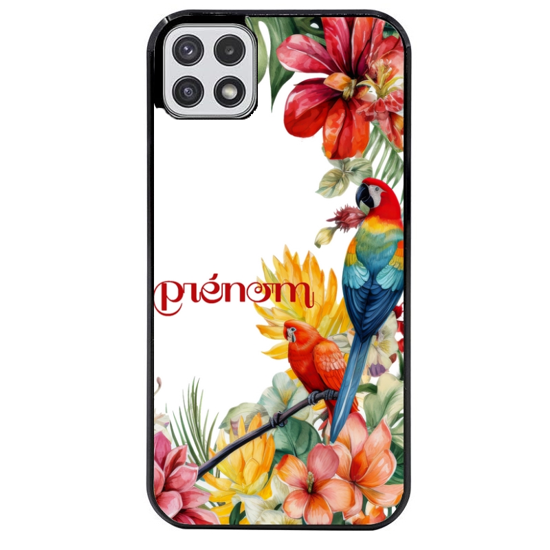 Coque noire taperso pour galaxy A22 A32 A52 A52S 4G 5G  avec motif perroquet personnalisee protection antichoc personnalisée