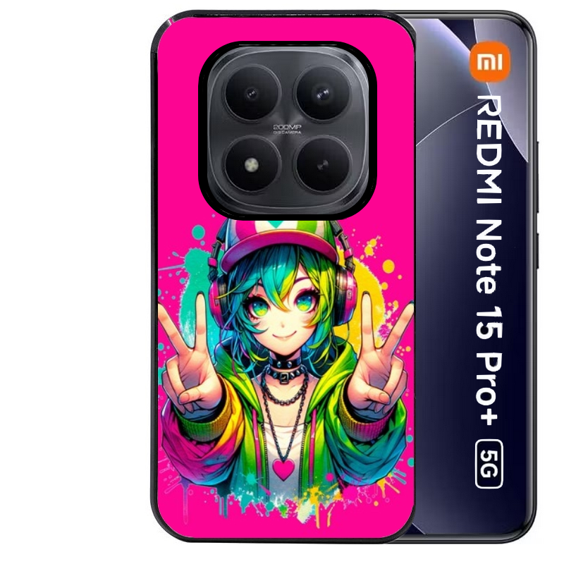 Coque noire taperso pour Redmi Note 15 et PRO PLUS 4G 5G avec motif anime manga et tag protection antichoc personnalisée