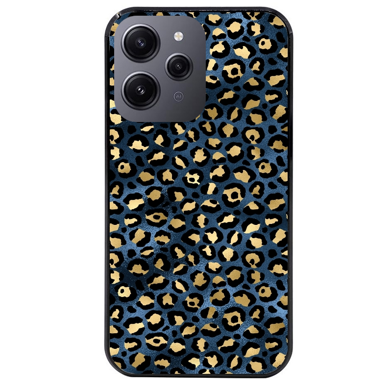 Coque noire taperso pour Redmi 12 4G et 5G avec motif leopard bleu protection antichoc personnalisée