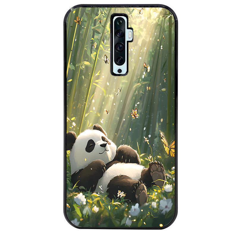 Coque noire taperso pour OPPO Reno 2 et 2Z avec motif panda bambou protection antichoc personnalisée