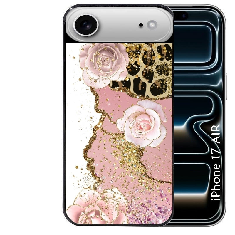 Coque noire taperso pour Iphone 17 17E AIR MAX PRO avec motif marbre fleur leopard protection antichoc personnalisée
