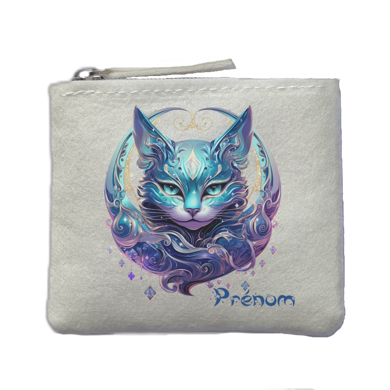Porte monnaie personnalisé chat astro ivoire en feutrine en feutrine ivoire