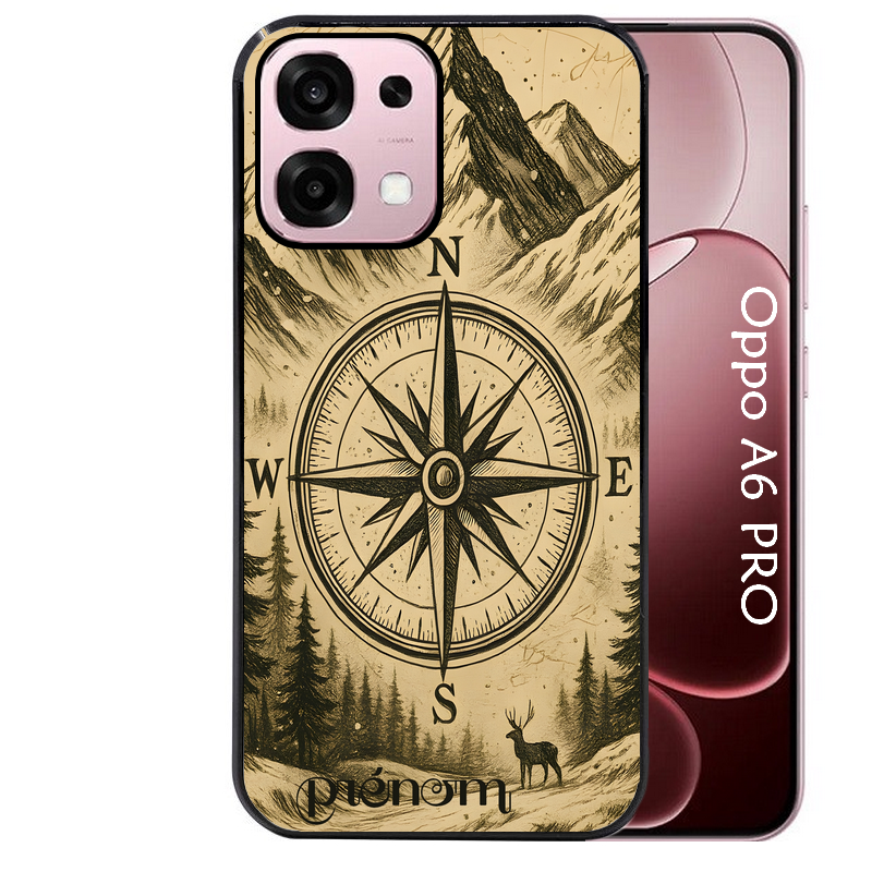 Coque noire taperso pour OPPO A6 PRO 4G et 5G avec motif voyage et boussole protection antichoc personnalisée