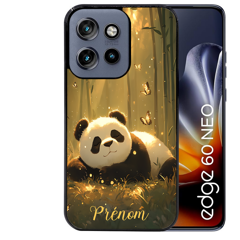 Coque noire taperso pour Moto Edge 60 et Neo Fusion Pro avec motif panda et papillon personnalisee protection antichoc personnalisée