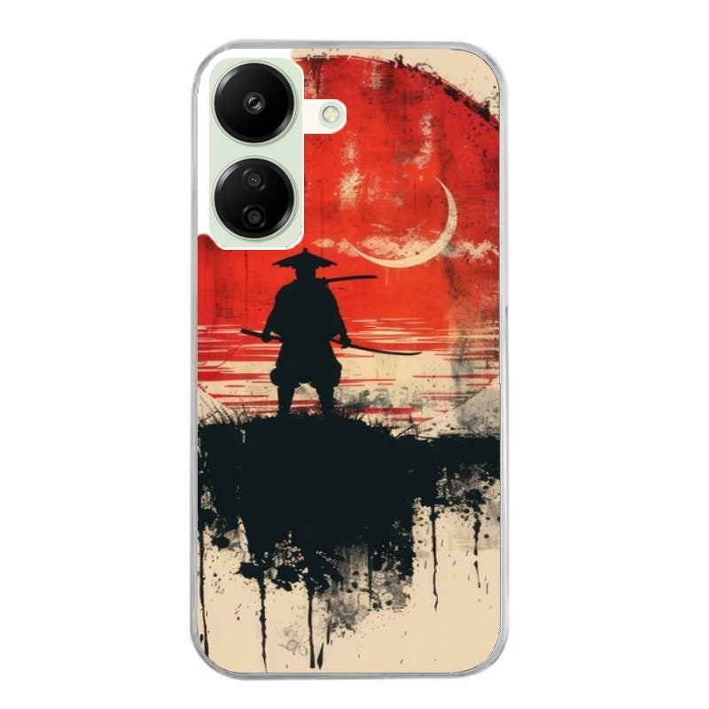 Coque taperso pour Redmi 13C 4G et 5G avec motif samourai rouge protection antichoc personnalisée