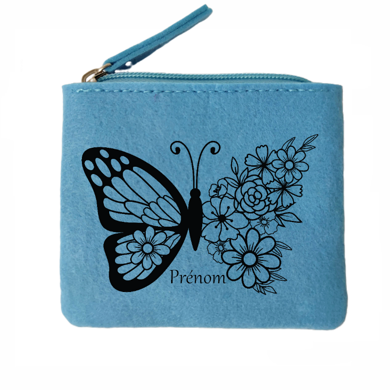 Porte monnaie personnalisé papillon fleur en feutrine en feutrine