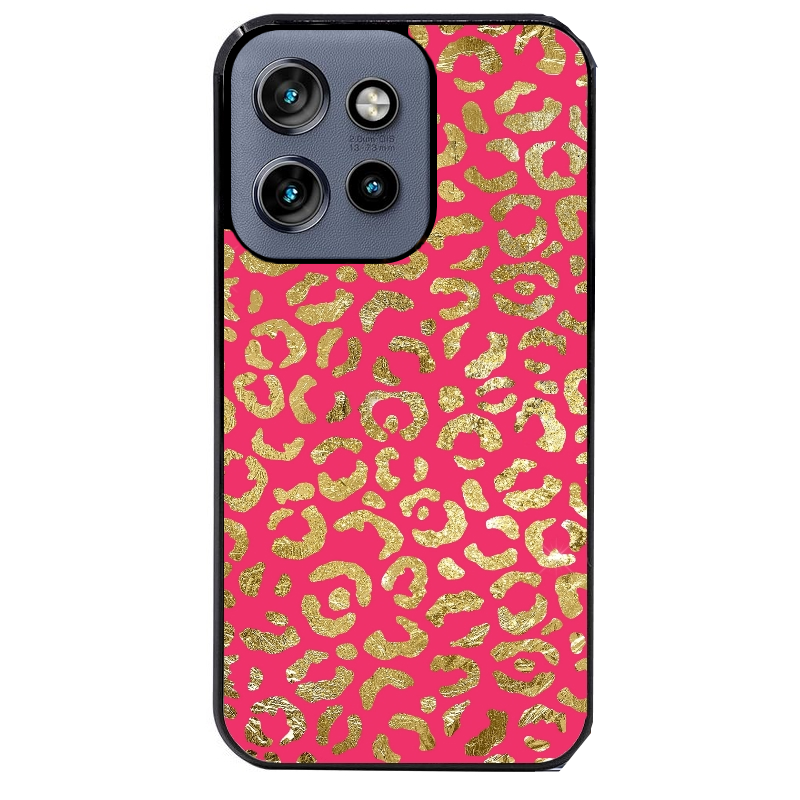 Coque noire taperso pour Moto Edge 60 et Neo Fusion Pro avec motif leopard fuschia protection antichoc personnalisée