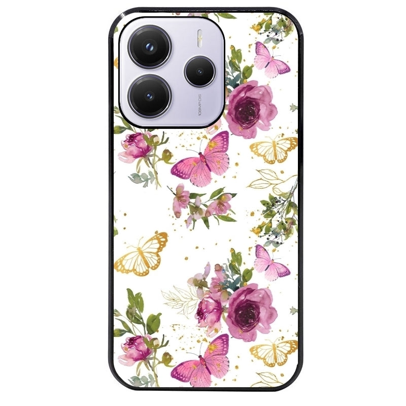 Coque noire taperso pour Redmi Note 14 et PRO PLUS 4G 5G avec motif fleur et papillon protection antichoc personnalisée