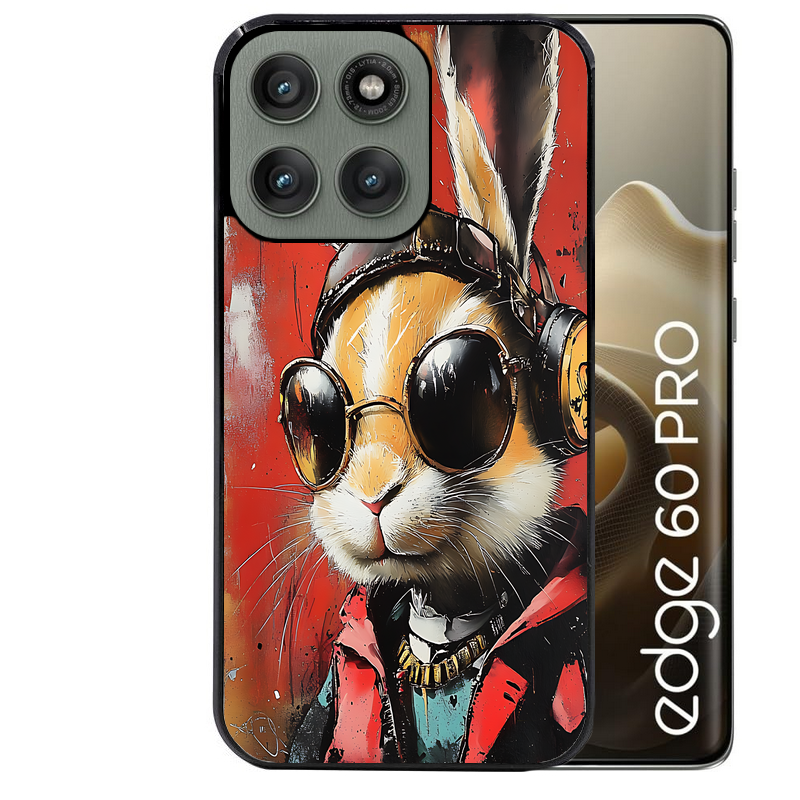Coque noire taperso pour Moto Edge 60 et Neo Fusion Pro avec motif lapin tag protection antichoc personnalisée