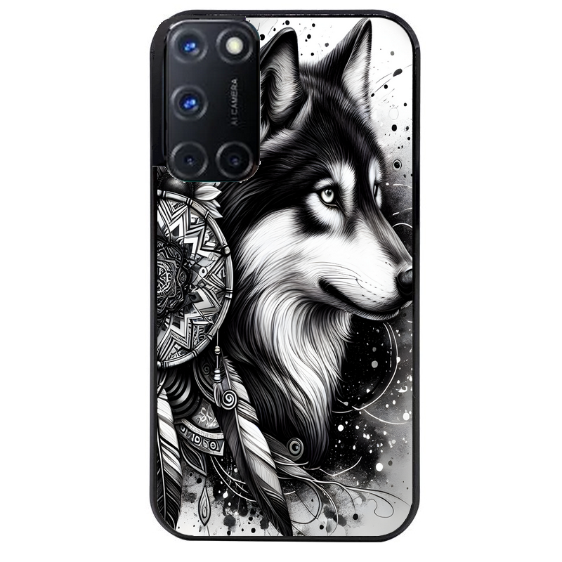 Coque noire taperso pour OPPO Reno 8 LITE avec motif loup dreamcatcher protection antichoc personnalisée
