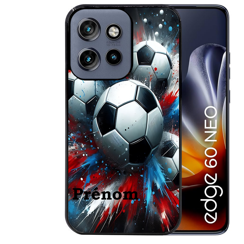 Coque noire taperso pour Moto Edge 60 et Neo Fusion Pro avec motif foot tricolore personnalisee protection antichoc personnalisée