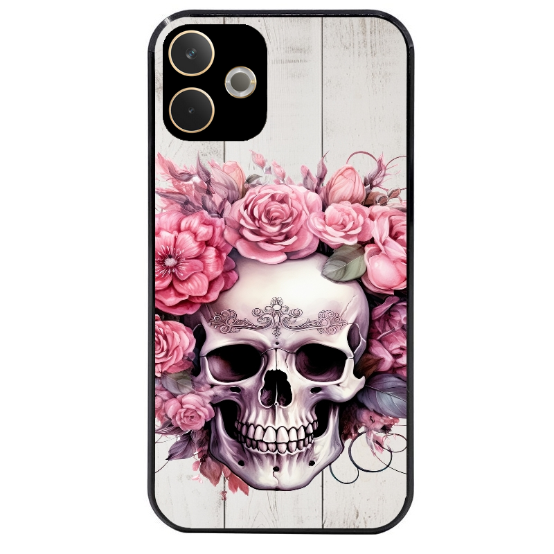 Coque noire taperso pour OPPO A5 PRO 4G et 5G avec motif tete de mort floral protection antichoc personnalisée