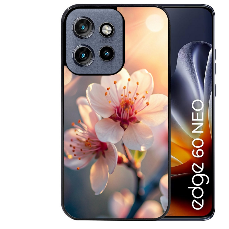 Coque noire taperso pour Moto Edge 60 et Neo Fusion Pro avec motif fleur de cerisier protection antichoc personnalisée