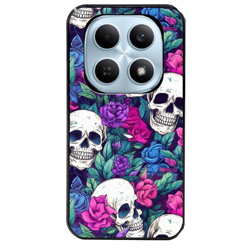 Coque noire taperso pour POCO M8 5G et PRO 5G avec motif tete de mort violet protection antichoc personnalisée