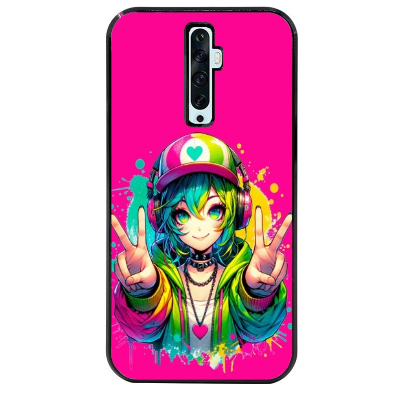 Coque noire taperso pour OPPO Reno 2 et 2Z avec motif anime manga et tag protection antichoc personnalisée