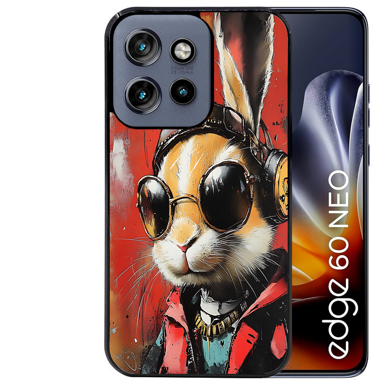 Coque noire taperso pour Moto Edge 60 et Neo Fusion Pro avec motif lapin tag protection antichoc personnalisée