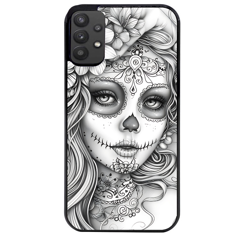 Coque noire taperso pour galaxy A22 A32 A52 A52S 4G 5G  avec motif mort calavera tatoo protection antichoc personnalisée