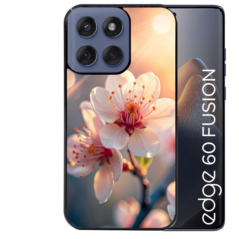 Coque noire taperso pour Moto Edge 60 et Neo Fusion Pro avec motif fleur de cerisier protection antichoc personnalisée