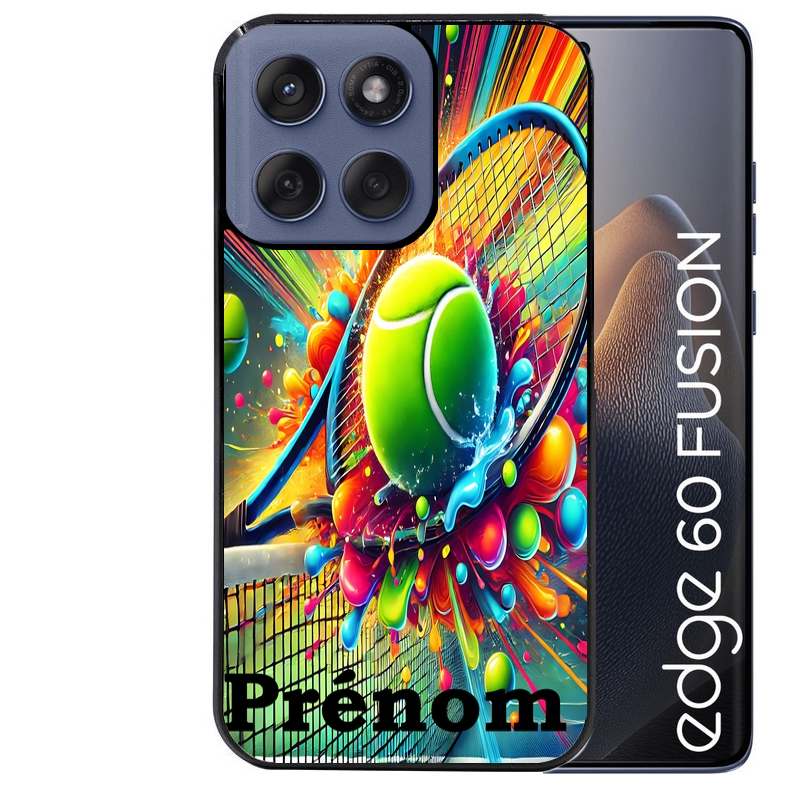 Coque noire taperso pour Moto Edge 60 et Neo Fusion Pro avec motif tennis color personnalisee protection antichoc personnalisée